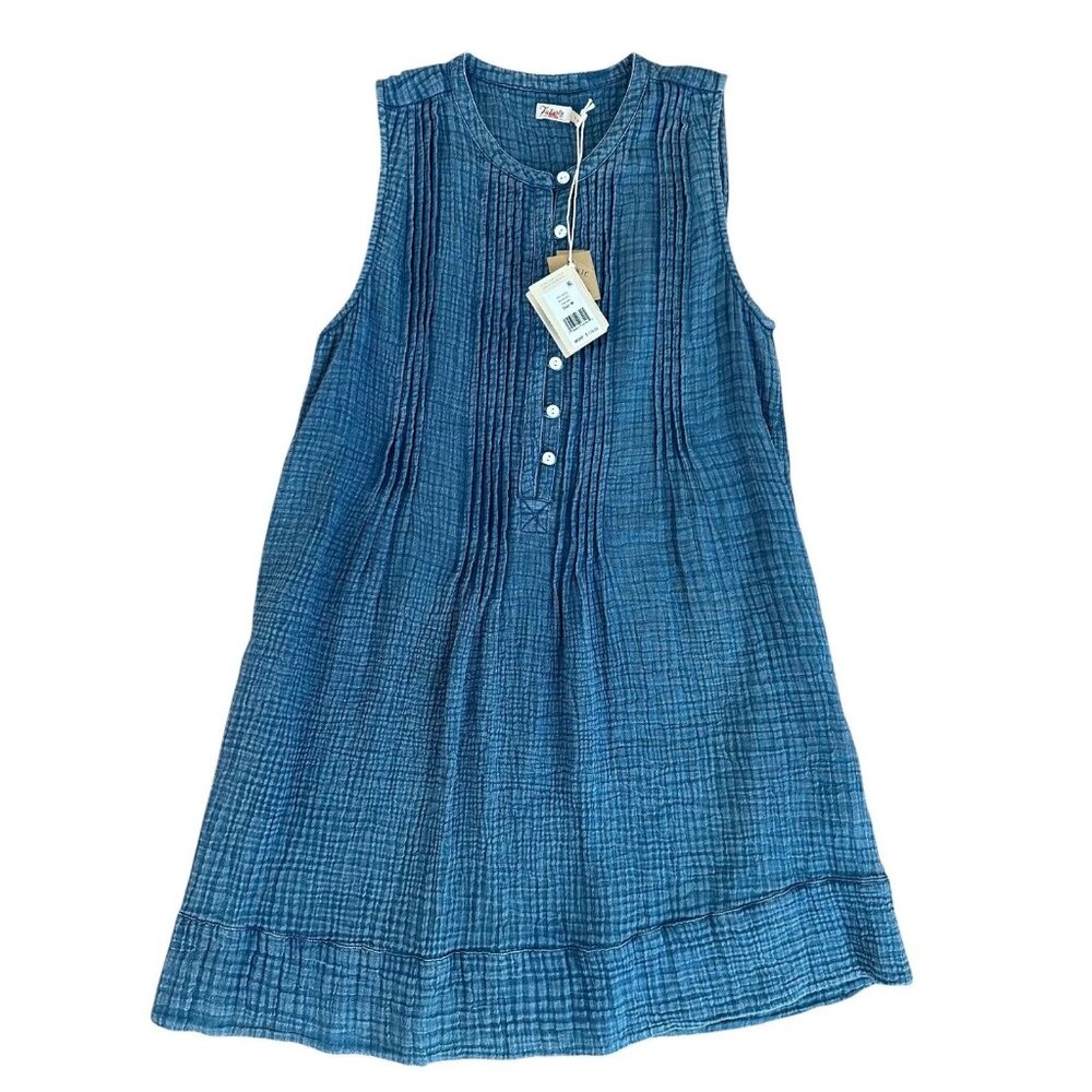 NWT Faherty Women's Isha Indigo Dress Sleeveless Pintuck Dress Size M - Picture 2 of 5